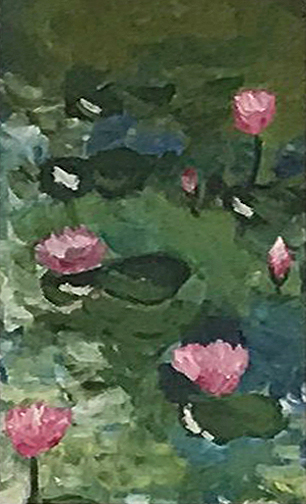 Acrylic on Card by Sakina Williams, Year 9, Ilim College Student artwork of a Monet inspired landscape