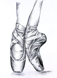Marker on paper by Amy Cattell, Year 11 Student artwork of ballet shoes