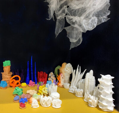 Mixed media diorama by Lily Pettett, Year 10 Student artwork of a mixed media reef