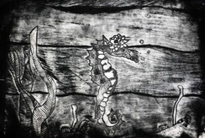 Student artwork of a seahorse