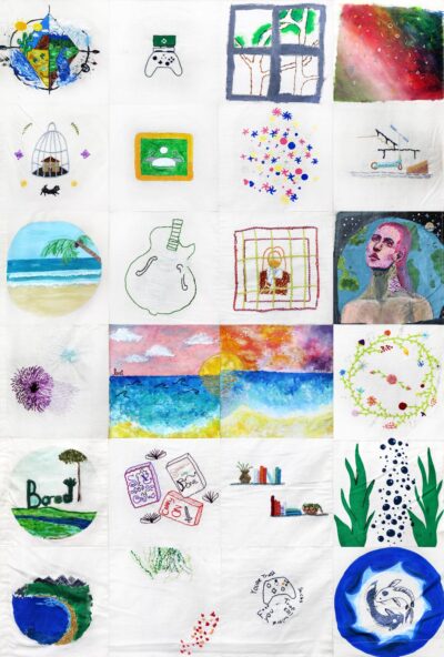Embroidery on textile, a whole-class project, Year 9, Melbourne Rudolf Steiner School Student artwork of a textile quilt