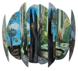 Acrylic on plywood by Stella Northeast, Year 12, Methodist Ladies’ College (MLC) Student artwork of a tree in landscape on plywood