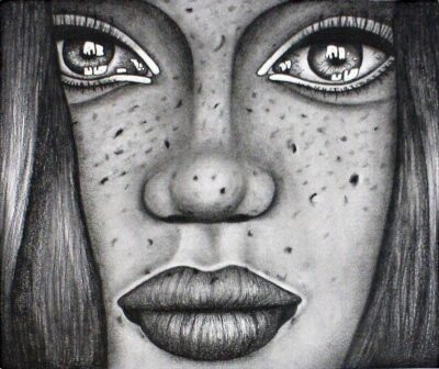Pencil on Paper by Kaylah Mason, Year 11, Lakeside College Student artwork of close-up portrait of a girl