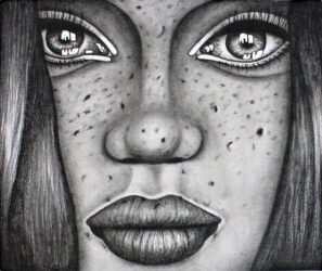 Pencil on Paper by Kaylah Mason, Year 11, Lakeside College Student artwork of close-up portrait of a girl