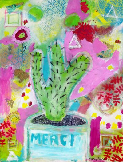Acrylic on Canvas by Macey Sanders, Year 6, The Hamilton and Alexandra College Student artwork of a cactus in a pot