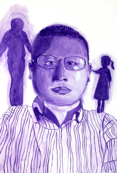 Acrylic on Canvas by Alice Tong, Year 10, Mentone Girls’ Grammar School Student artwork of portrait in purple