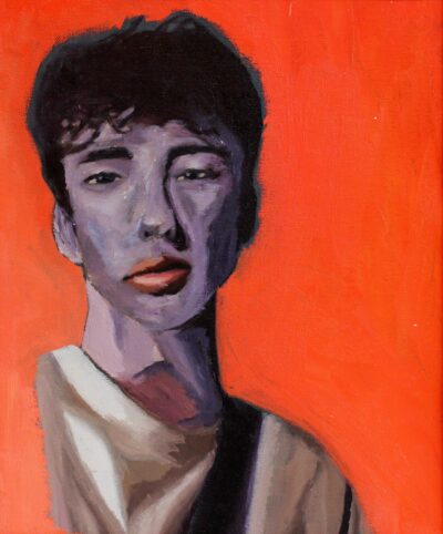 Oil on Linen by Fiorella Salazar Zapata, Year 10, St Andrew’s Christian College Student artwork of a portrait in red
