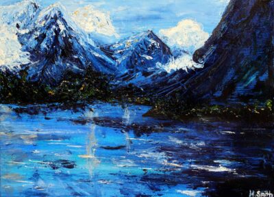 Acrylic on Canvas by Hannah Smith, Year 9, Strathcona Baptist Girls Grammar School Student artwork of snow capped mountains