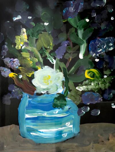 Acrylic on Paper by Erik Linsdell, Year 4, St Michael’s Grammar School Student artwork of vase with flowers