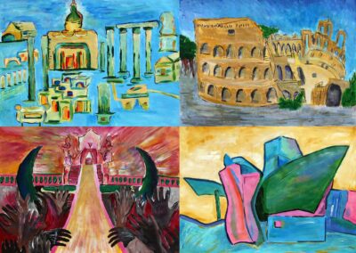 Mixed Media on Paper, a group project by Year 12 students from Girton Grammar School Student artwork of an architectural study