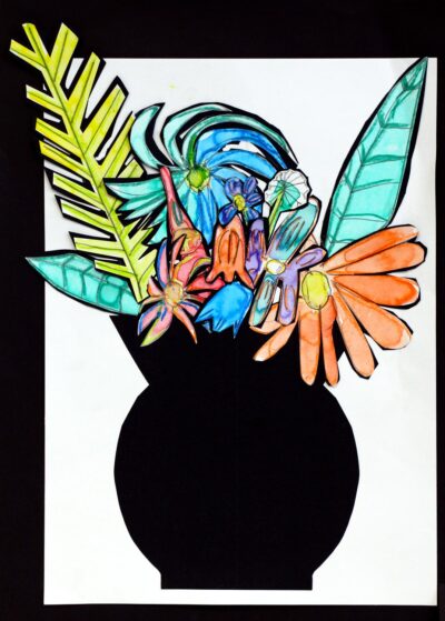 Mixed Media and Collage on Paper by Tejas Singh, Year 2, Hillcrest Christian College Student artwork of a vase of flowers