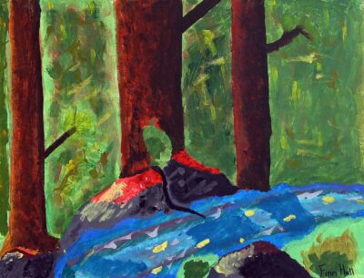 Acrylic on Canvas Board by Finn Hall, Year 8, Huntingtower Student artwork of a landscape