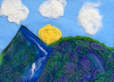 Dry Needle Felting by Luana Siqueira, Year 6, Northside Christian College Student artwork of a felt mountain scape