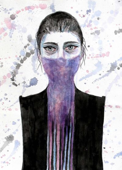 Ink on Paper by Tess Young, Year 10, Trinity Lutheran College Student artwork of a portrait of a woman