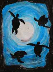 Mixed media on paper by Aslihan Kirazli, Year 2, Sirius College Student artwork of marine animals