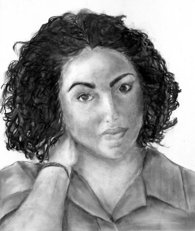 Charcoal on paper by Karrin Kose, Year 10, Caulfield Grammar School Student artwork of a self portrait