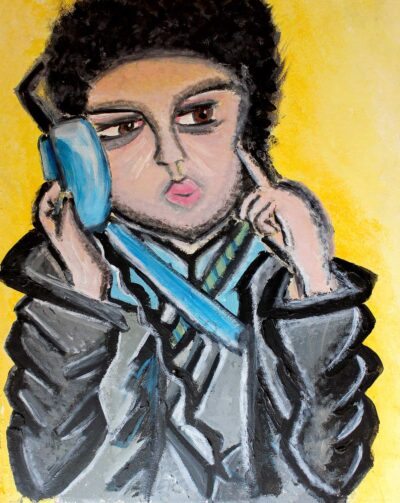 Acrylic on board by Bersu Kaplan, Year 10, Hume Anglican Grammar Student artwork portrait of Billi Joe Armstrong