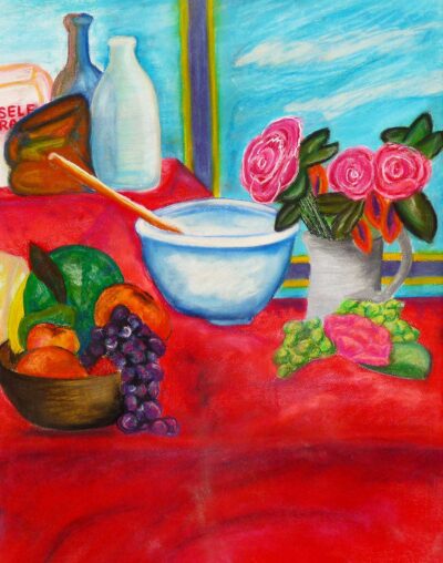 Pastel on paper by Hanna Kurspahic, Year 11, Ivanhoe Grammar School Student artwork still life in red