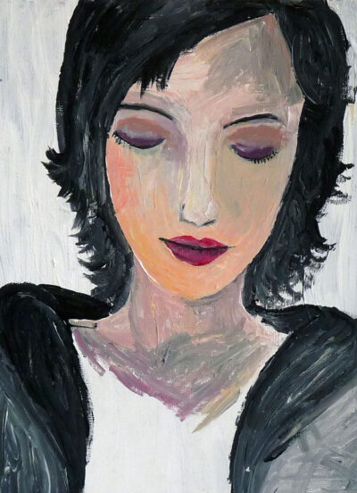 Acrylic on canvas by Louise Edwards, Year 10, Preshil – The Margaret Lyttle Memorial College Student artwork of a portrait in grey