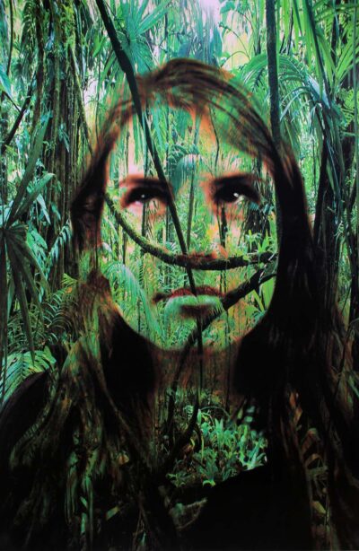 Inkjet print by Tessa Teitelbaum, Year 11, The King David School Student artwork double exposed photograph of a rainforest and a portrait of a girl
