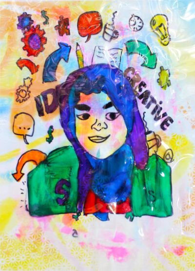 Acetate and mixed media, Salma Farah, Year 6, Sirius College – Creative writer Student artwork of a future career