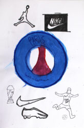 Mixed media on paper, Awwaab Shaikh, Year 6, Sirius College – Soccer player Student artwork of a future sports career