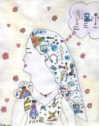 Coloured pencil and fineliner on paper, Olea Cadzow, Year 5, Shelford Girls’ Grammar – Fashion designer, video game maker and singer Student artwork of future careers