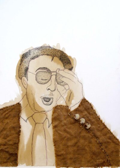 Mixed media on canvas by Tahlia Vincent, Year 11, Beaconhills College Student artwork of a portrait of a man