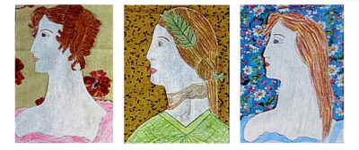 Mixed media – Clare Thawley, Year 7, Shelford Girls’ Grammar Student artwork of three portraits in profile