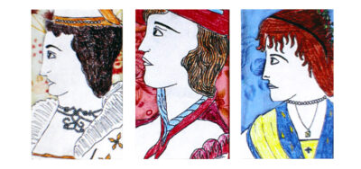 Mixed media – Amelia Childs, Year 7, Shelford Girls’ Grammar Student artwork of three portraits in profile