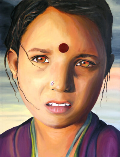 Oil on canvas – Alice Gascoyne, Year 12, Woodleigh School Student artwork of a portrait of a girl