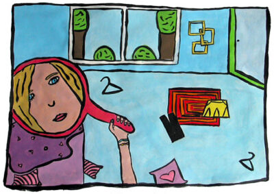 Tempera on paper by Amanda Heard, Year 8, Goulburn Valley Grammar School Student self-portrait art