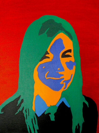 Acrylic on canvas by Tanya Vassos, Year 12, St John’s College Preston Student artwork of a portrait in pop art style