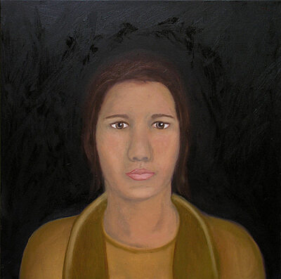 Oil paint on canvas by Allisha Brown, Year 12 Student artwork of a self-portrait