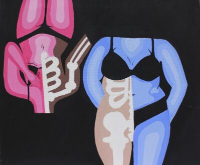 Acrylic paint on canvas by Olivia Grinnell-Paslia, Year 10, Hume Anglican Grammar Student artwork of a bodies and x-rays
