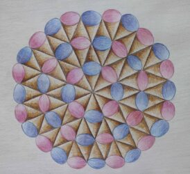 Pencil and paper by Alycia Liew, Year 9, Kilvington Grammar School Student artwork of a geometric circle of ice cream cones