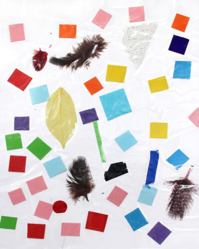 Mixed media by Charlotte Benbow, ELC, Yarra Valley Grammar Student artwork of a collage with feathers