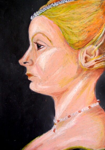 Pastel on paper by Hannah Nam, Year 11, Fintona Girls’ School Student artwork profile portrait of a queen
