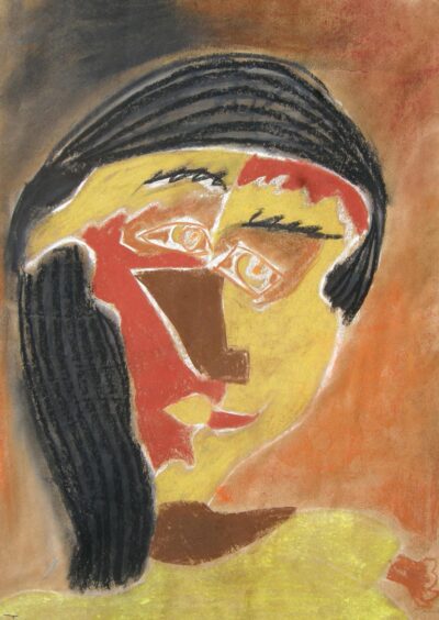 Pastel on paper by Petrina Lewis, Year 8, Lighthouse Christian College Student artwork of a cubist portrait
