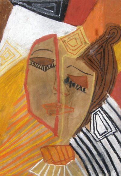 Pastel on paper by Melissa Tep, Year 8, Lighthouse Christian College Student artwork of a cubist portrait