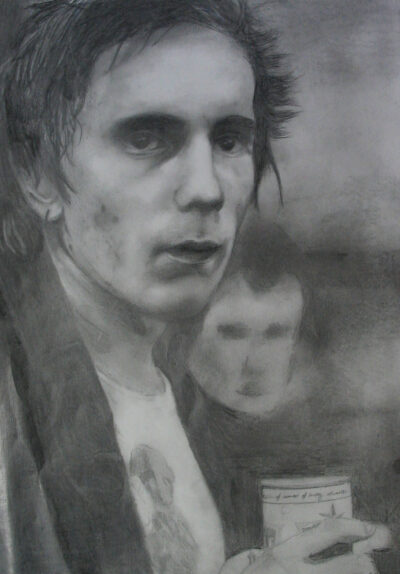 Greylead pencil on paper by Lily Vonk, Year 9, St Leonard’s College Student artwork of a portrait of a man