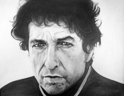 Pencil on paper by Camille Moir-Smith, Year 11, Korowa Anglican Girls' School Student artwork of a portrait of Bob Dylan