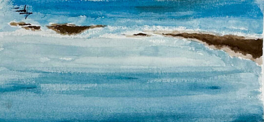 Watercolour on paper by Ayra Makani, Year 9, Ilim College Student artwork of water