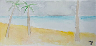 Watercolour on paper by Umaima Ali, Year 9, Ilim College Student artwork of palm trees