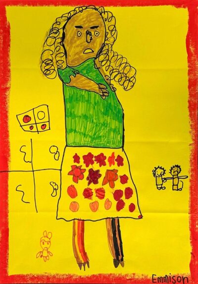 Fibre-tipped pen on paper by Emmison Sacco, Prep, Lowther Hall Anglican Grammar School Student artwork of a woman dressed in green