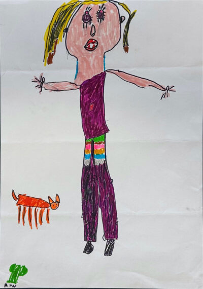 Fibre-tipped pen on paper by Ava McNulty, Prep, Lowther Hall Anglican Grammar School Student artwork of a girl with cat