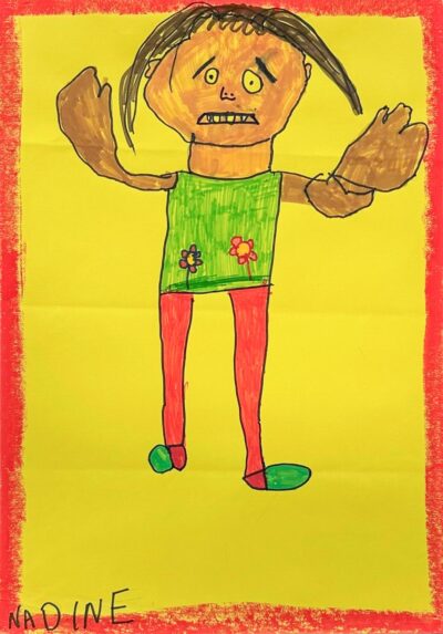 Fibre-tipped pen on paper by Nadine Haass, Prep, Lowther Hall Anglican Grammar School Student artwork of a woman holding out her hands