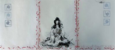 Rice paper, ink, lino cut print and thread by Stephanie Ng, Year 11, St Andrew’s Christian College Student artwork